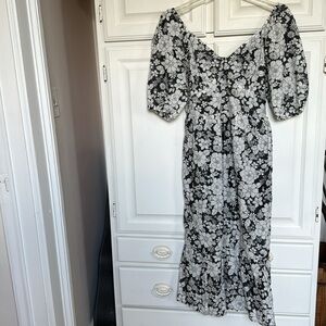 GAP Puff Sleeve Metallic Floral Midi Dress. Sz Sm Tall Fun casual. NWT